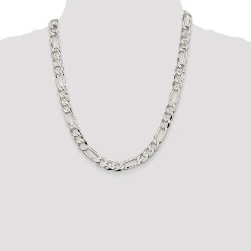 Sterling Silver 9.5mm Lightweight Flat Figaro 22 inch Chain