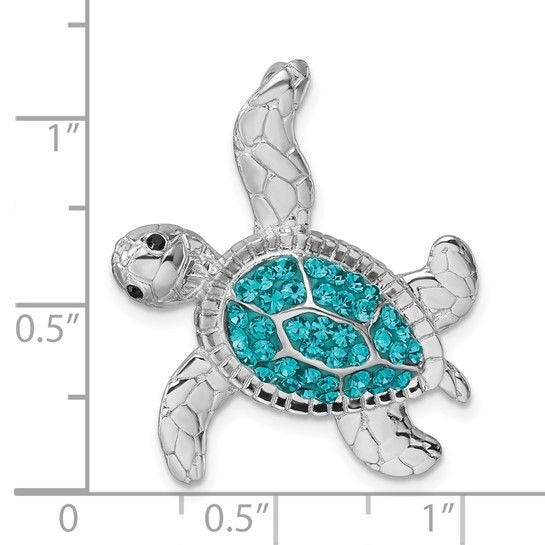Sterling Silver Rhodium-Plated Turtle Pendant With Blue Crystals