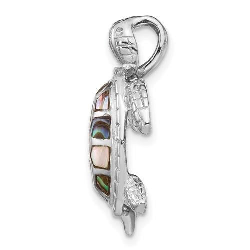 Sterling Silver Rhodium-Plated Turtle Slide Pendant With Abalone Shell Inlay