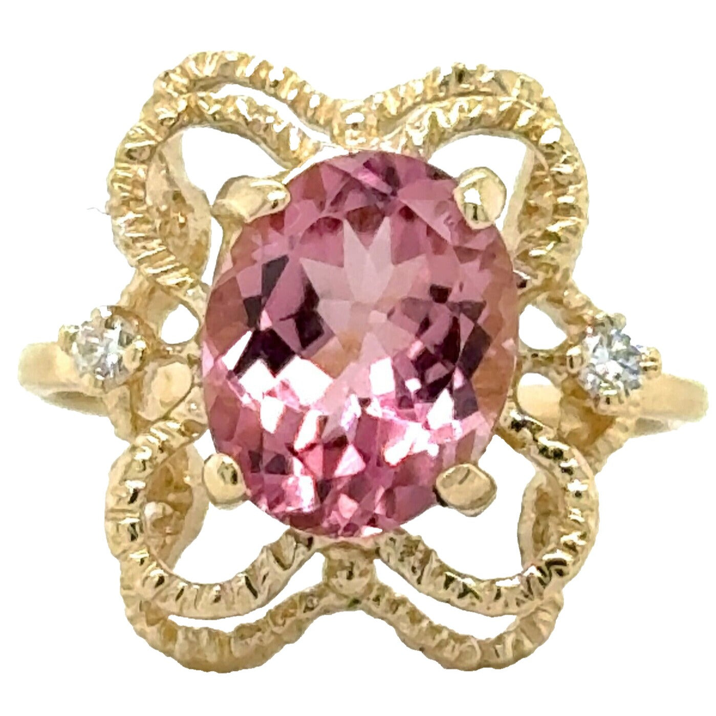 3.14ct Pink Tourmaline with Diamond Accent 14k Yellow Gold Ring 3.6g Size 5.5