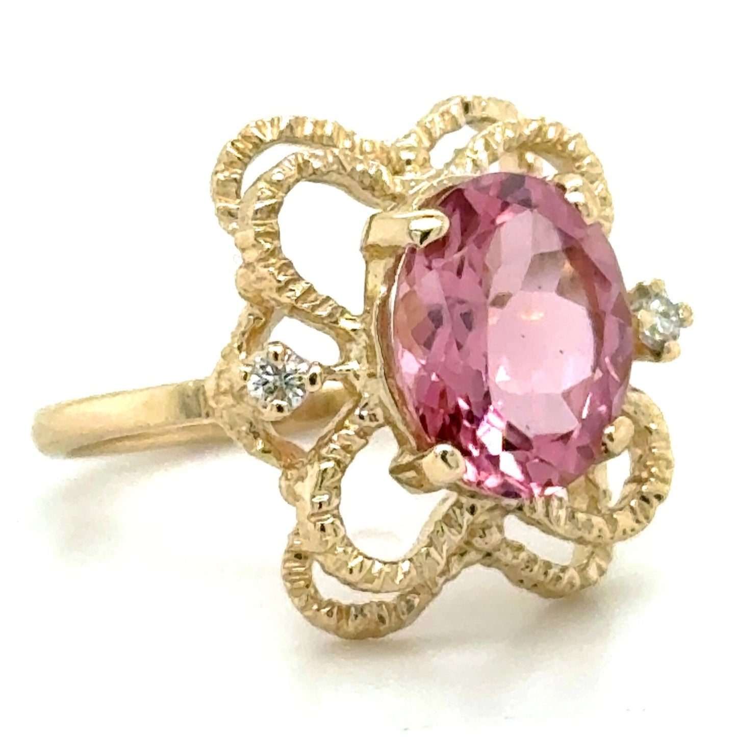 3.14ct Pink Tourmaline with Diamond Accent 14k Yellow Gold Ring 3.6g Size 5.5