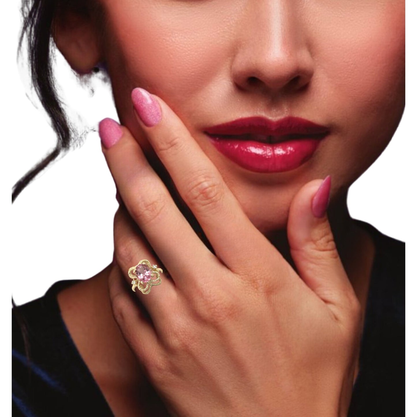 3.14ct Pink Tourmaline with Diamond Accent 14k Yellow Gold Ring 3.6g Size 5.5