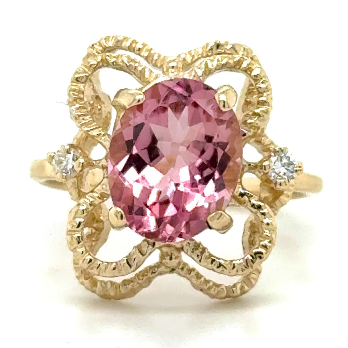 3.14ct Pink Tourmaline with Diamond Accent 14k Yellow Gold Ring 3.6g Size 5.5