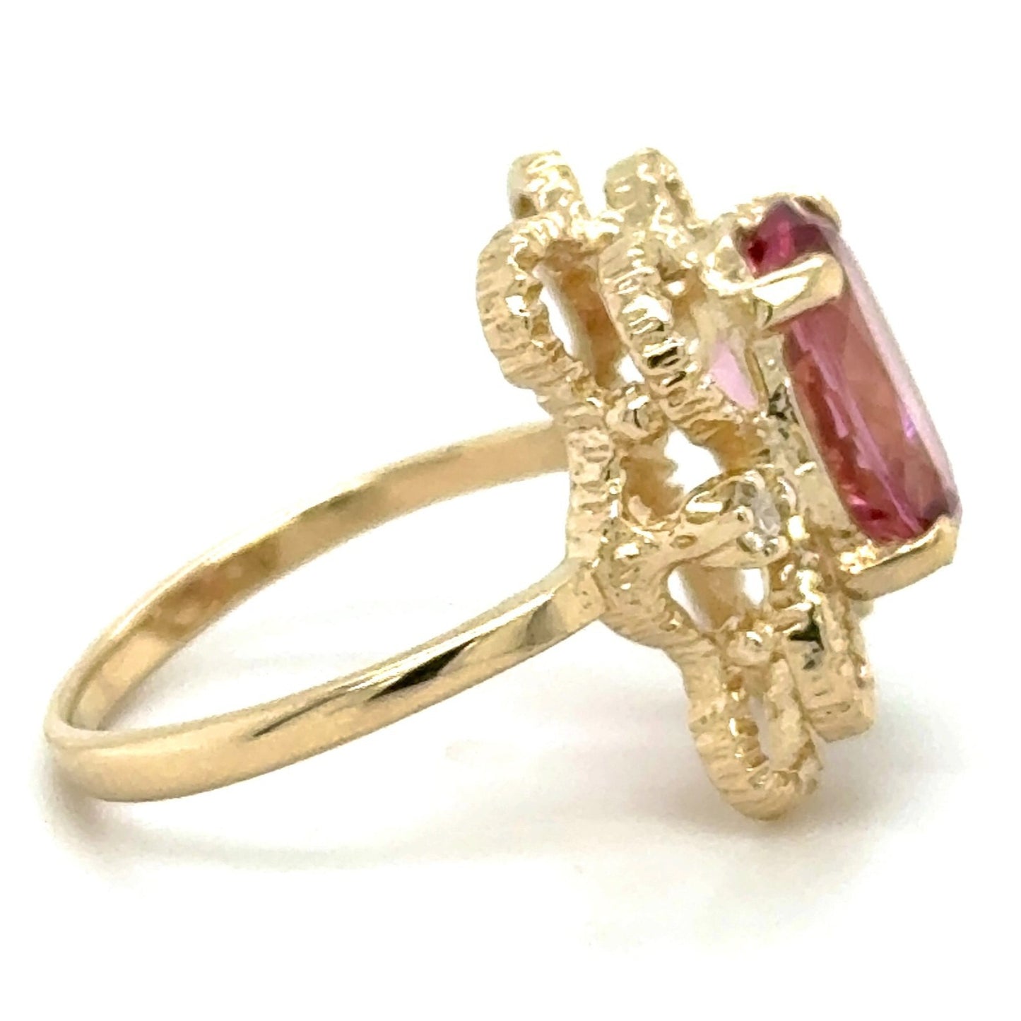 3.14ct Pink Tourmaline with Diamond Accent 14k Yellow Gold Ring 3.6g Size 5.5