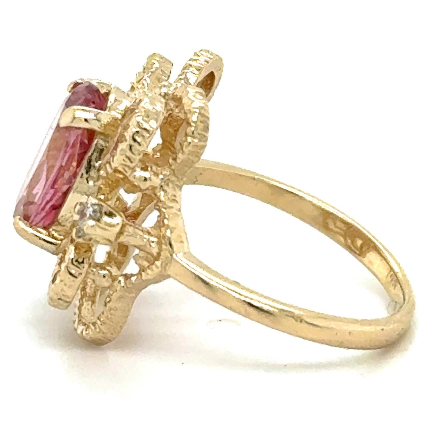 3.14ct Pink Tourmaline with Diamond Accent 14k Yellow Gold Ring 3.6g Size 5.5