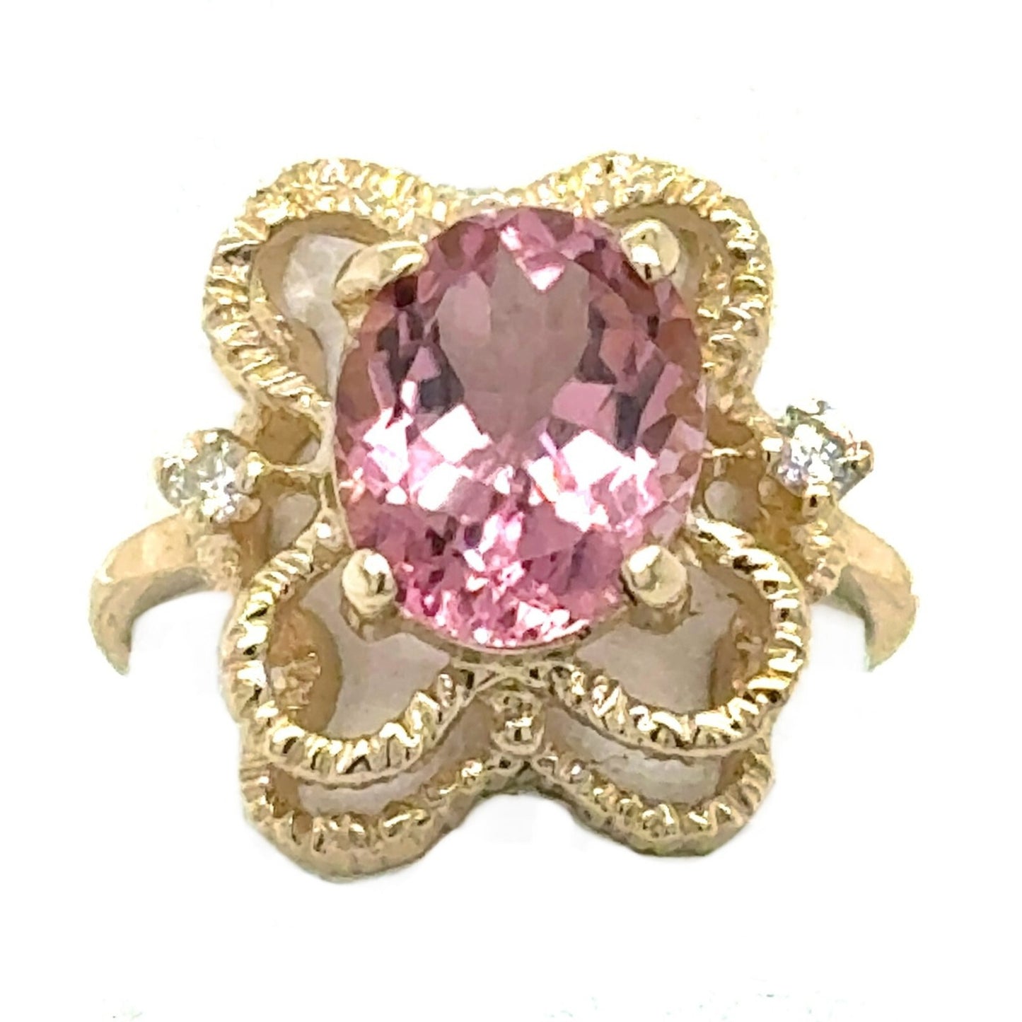 3.14ct Pink Tourmaline with Diamond Accent 14k Yellow Gold Ring 3.6g Size 5.5