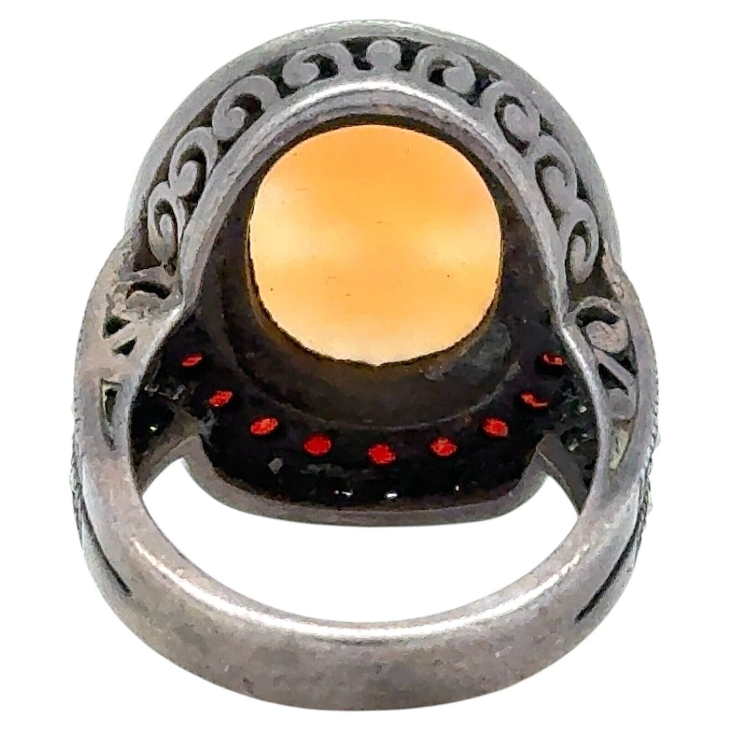 Cameo Solitaire & Garnet Sterling Silver Ring 9.4g Size 6