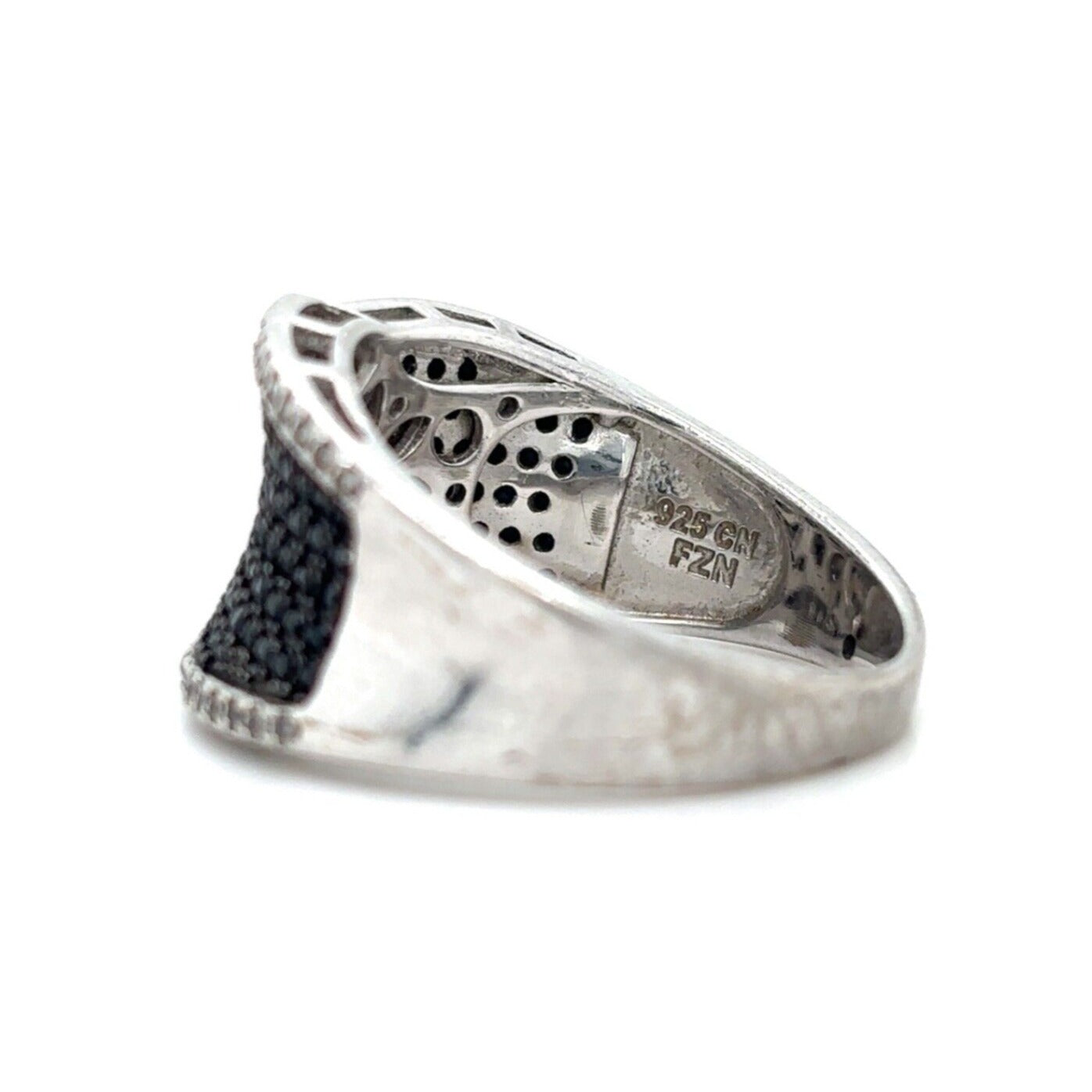 .925 Sterling Silver Black and White Quartz Size 9.75 Ring 6.3g