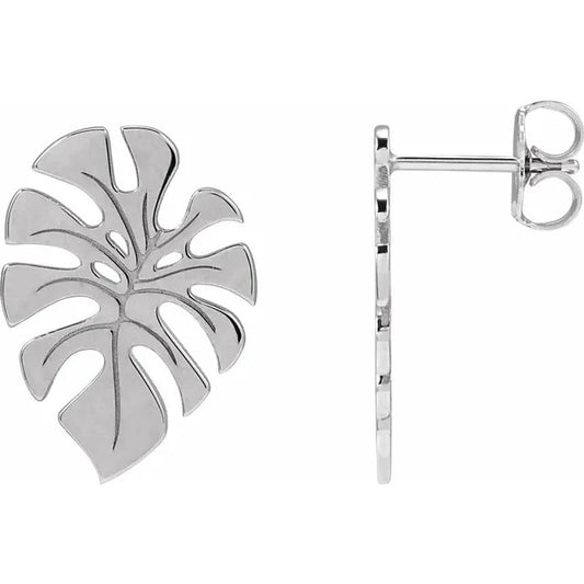 Sterling Silver Monstera Leaf Stud Earrings