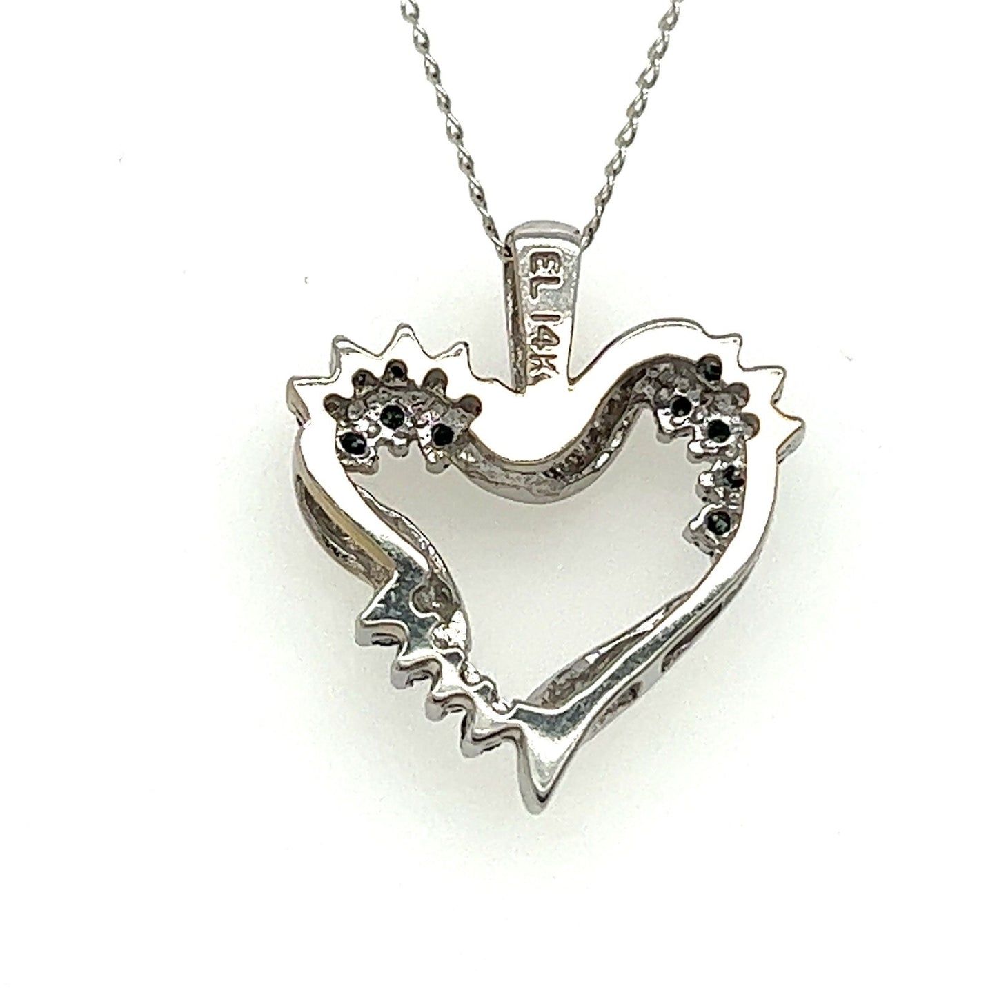 Blue Diamond Heart Pendant 16" chain 14k White Gold 2.9g