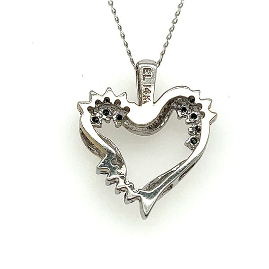 Blue Diamond Heart Pendant 16" chain 14k White Gold 2.9g