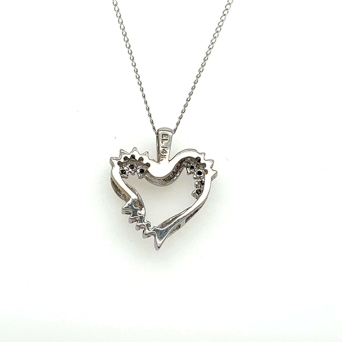 Blue Diamond Heart Pendant 16" chain 14k White Gold 2.9g