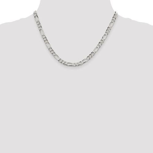 Sterling Silver 5.5mm Flat Figaro Chain Necklace 18in