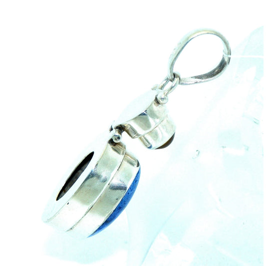 Dumortierite & Amber Pendant .925 Sterling Silver Oval 8.6g