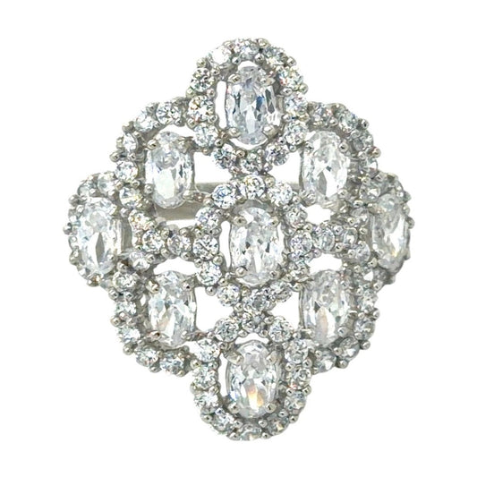 Cubic Zirconia Cocktail 10k White Gold Ring 6.8g Size 7