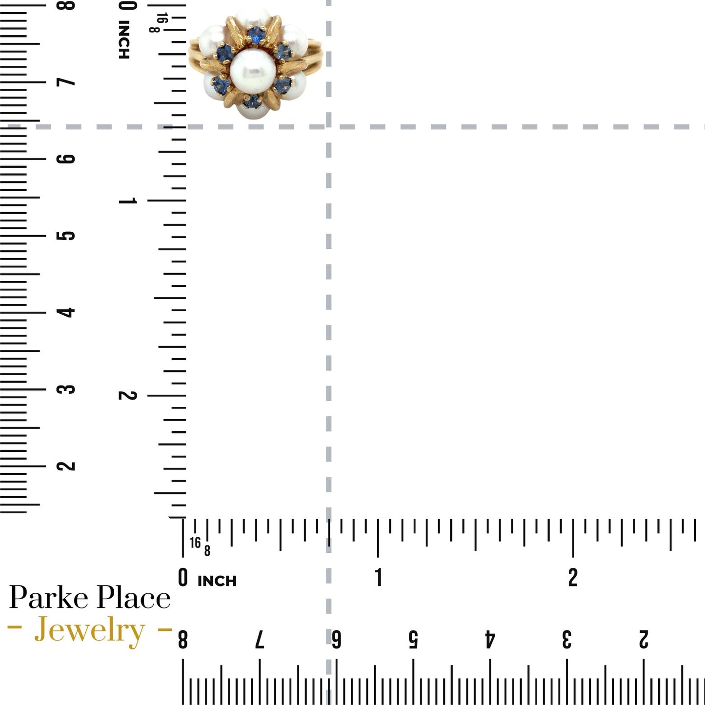 14k Yellow Gold Pearl with Sapphire Accents Cocktail Ring 5.8g Size 6.75