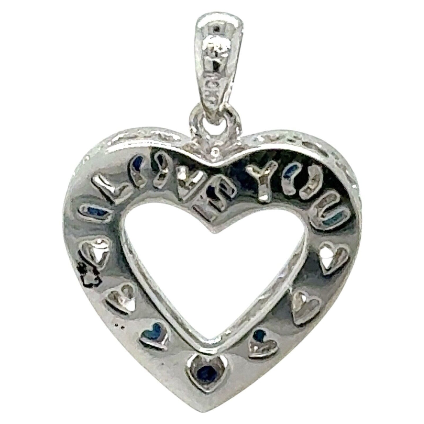 1/3ctw Diamond and Sapphire 10k White Gold "I Love You" Heart Pendant 1.8g