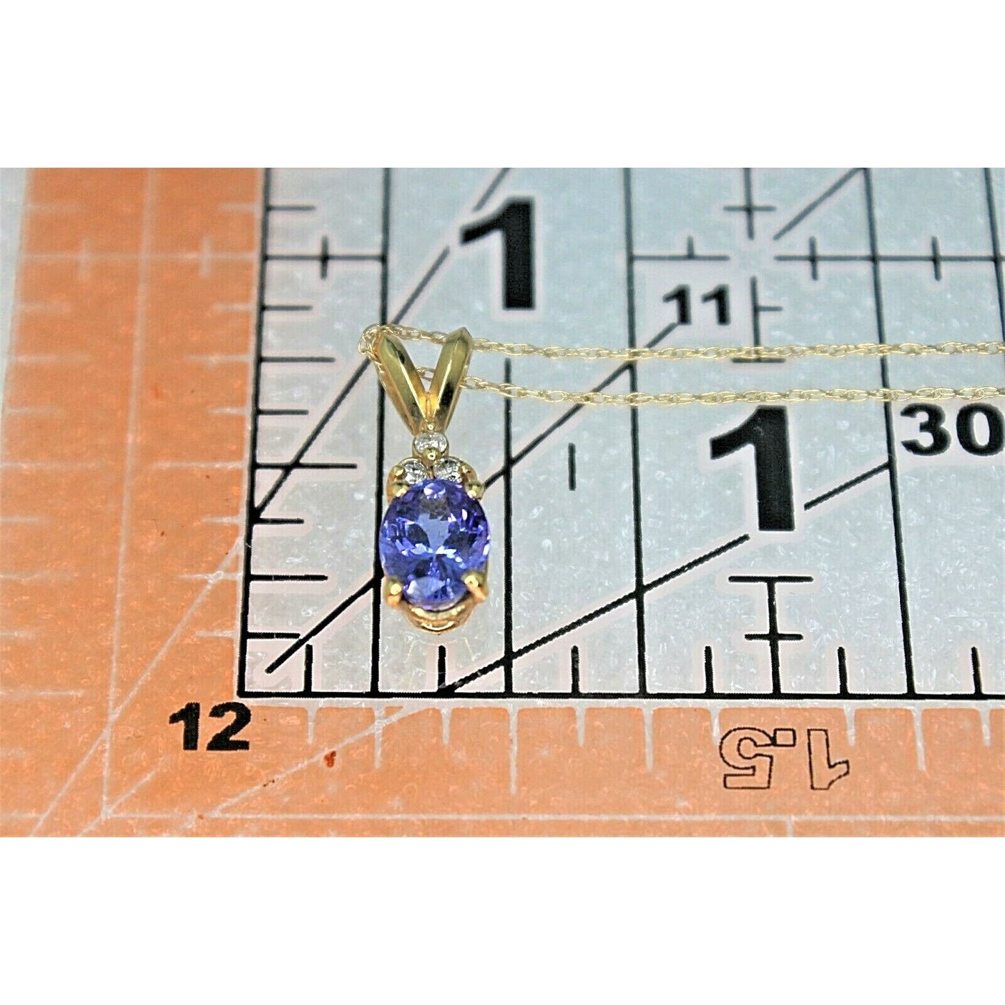 .75Ct Tanzanite & Diamond Pendant 18in Chain Solid 14k Yellow Gold 1.3g