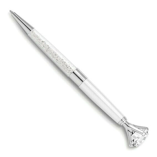 Crystal Jewel Ballpoint Pen With Silver Accents & Glitter Barrel