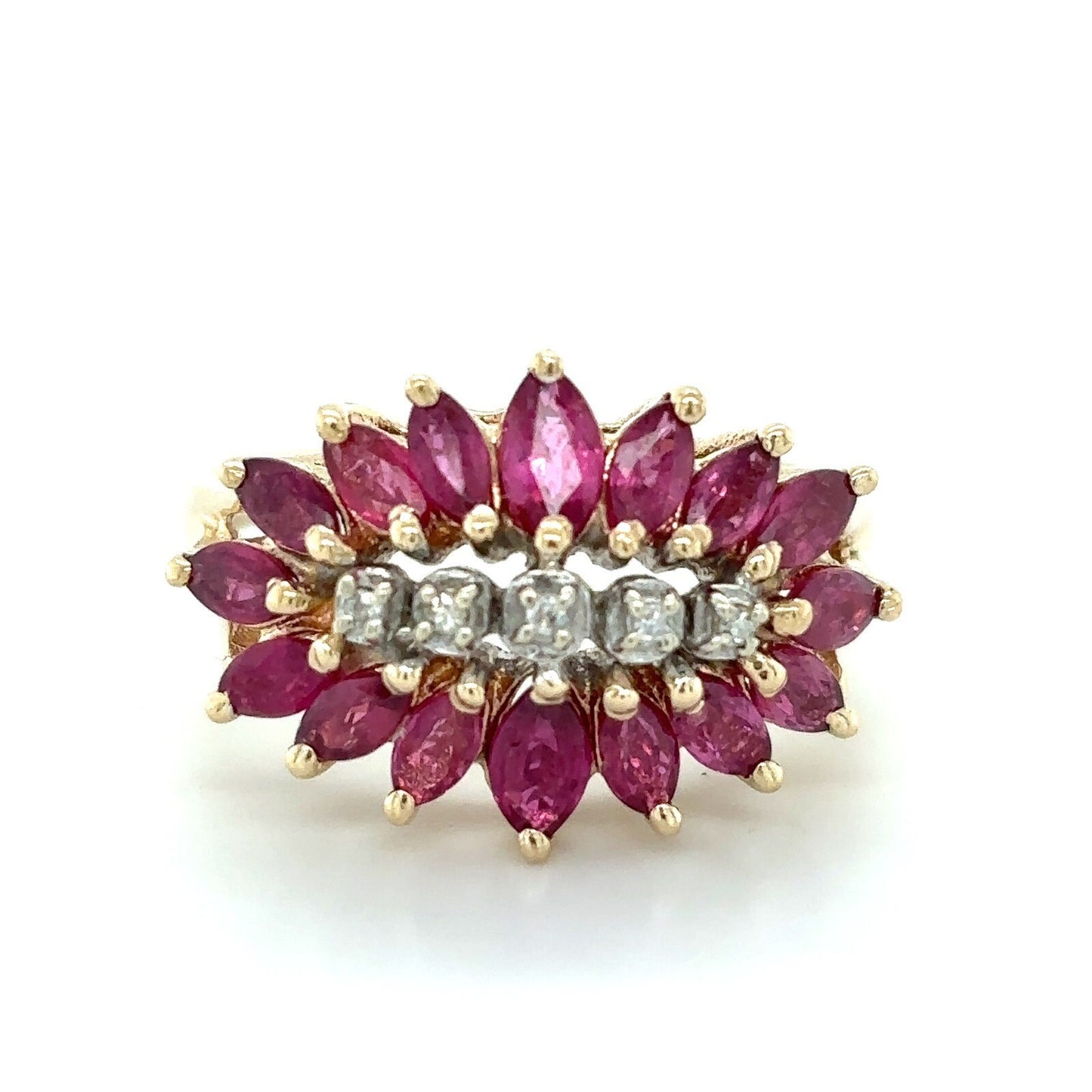 10K Yellow Gold Ruby & Diamond Ring 4.2g Size 7.25