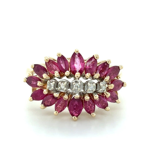 10K Yellow Gold Ruby & Diamond Ring 4.2g Size 7.25