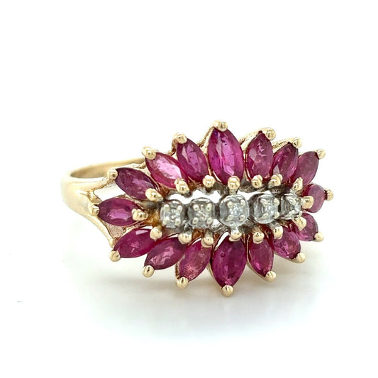 10K Yellow Gold Ruby & Diamond Ring 4.2g Size 7.25