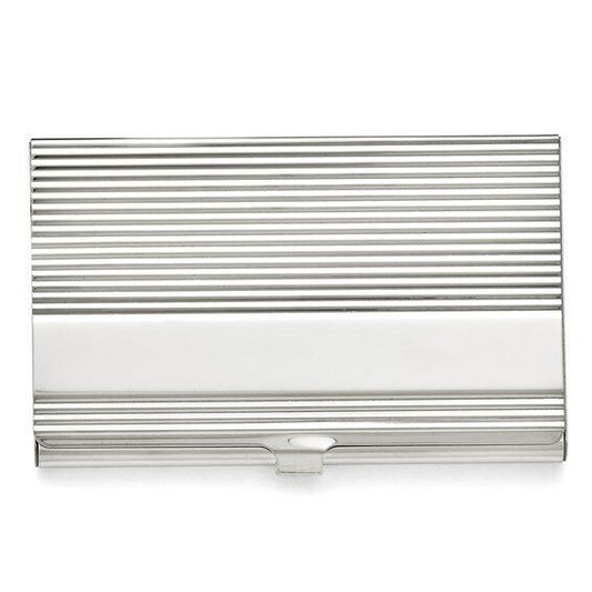 Polished Stainless Steel Business Card Holder With Grooved Design