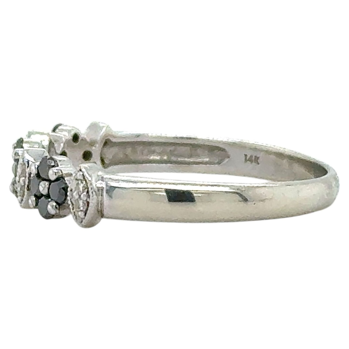 1/4ctw Black and White Diamond 14k White Gold Floral Ring 2.4g Size 9.5
