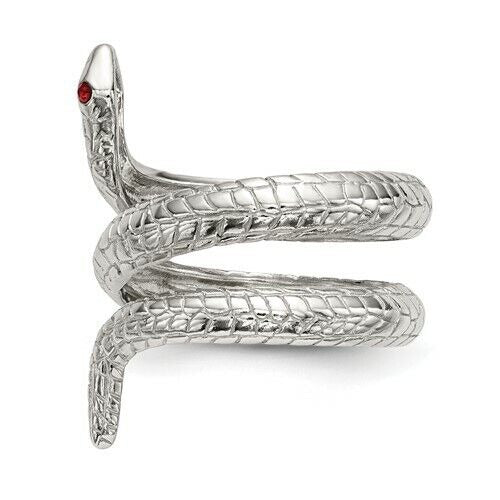 Sterling Silver Red Eye Crystal Snake Ring Size 7