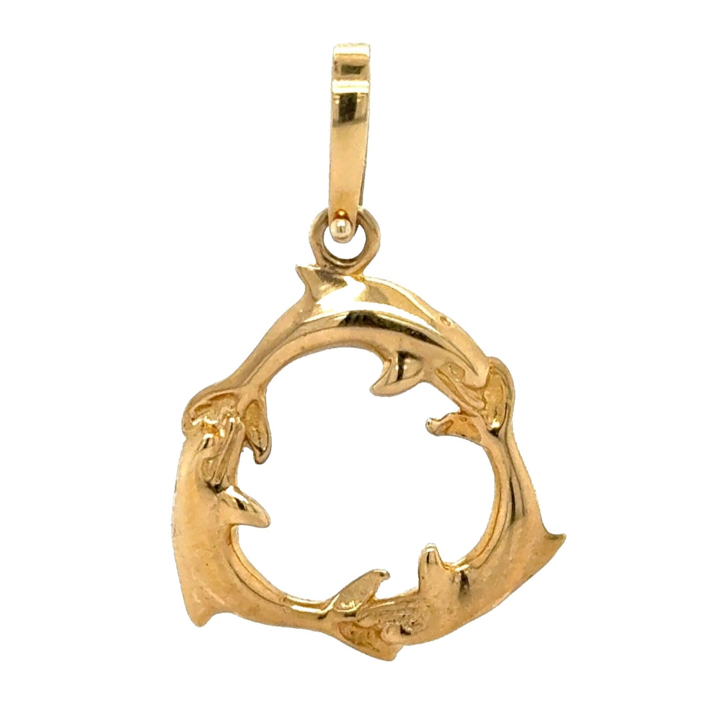 14k Yellow Gold Dolphin Circle Pendant 3.7g
