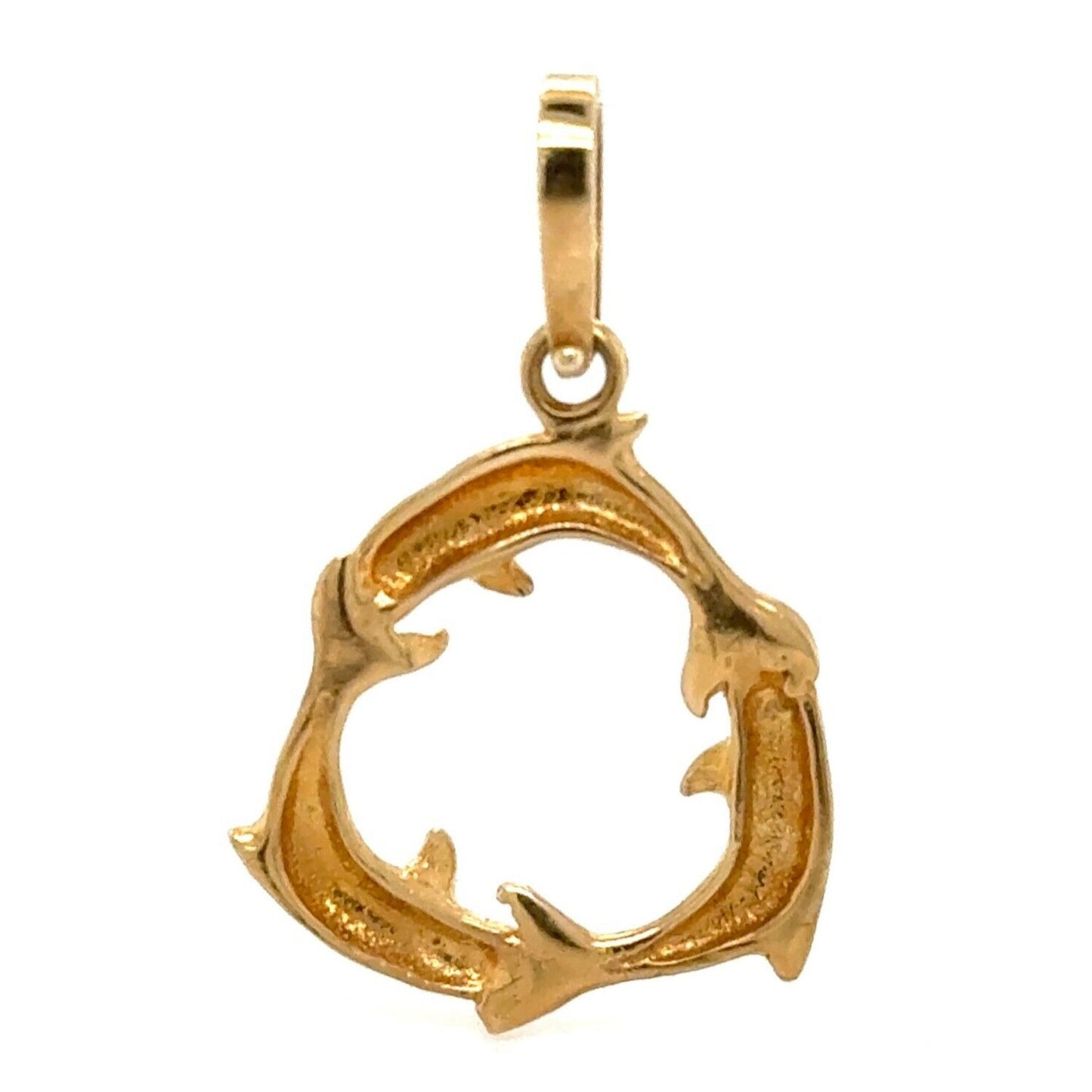 14k Yellow Gold Dolphin Circle Pendant 3.7g