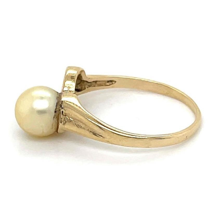 14K Yellow Gold Pearl Solitaire Heart Ring 1.9g Size 6