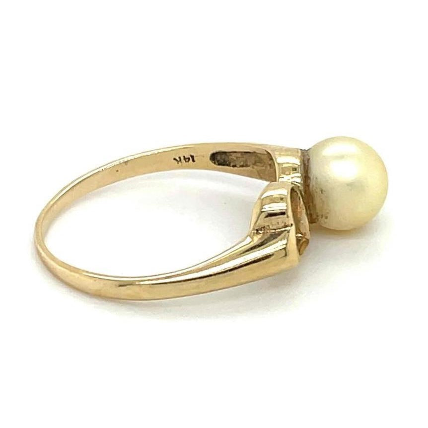 14K Yellow Gold Pearl Solitaire Heart Ring 1.9g Size 6
