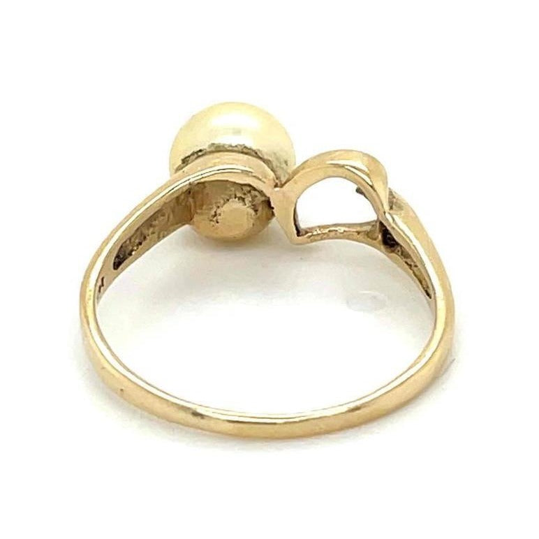 14K Yellow Gold Pearl Solitaire Heart Ring 1.9g Size 6