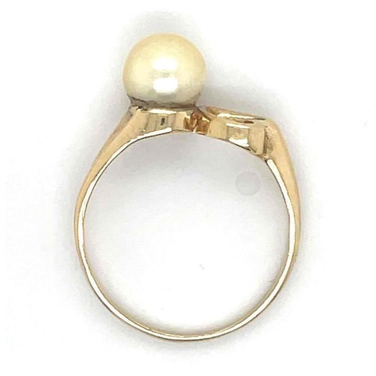 14K Yellow Gold Pearl Solitaire Heart Ring 1.9g Size 6