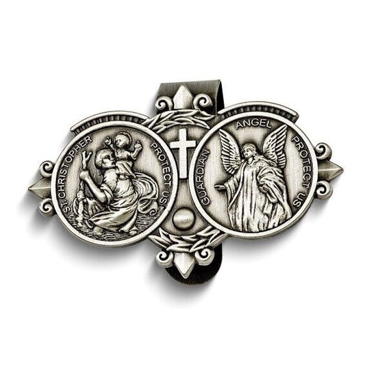 Pewter St. Christopher and Guardian Angel Sun-visor Clip Perfect Gift