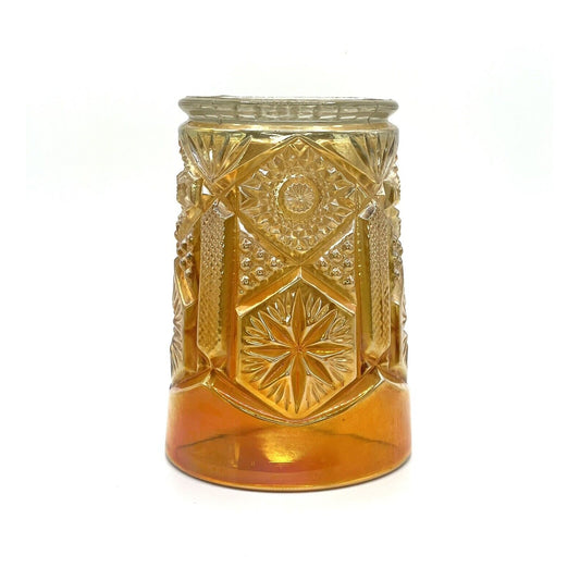 Vintage Carnival Glass Cup Iridescent Tumblr Water Marigold Orange