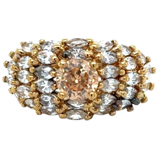 Yellow & White Cubic Zirconia Ring Gold Plated .925 Sterling Silver 6.2g Size 8