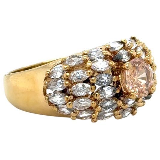 Yellow & White Cubic Zirconia Ring Gold Plated .925 Sterling Silver 6.2g Size 8