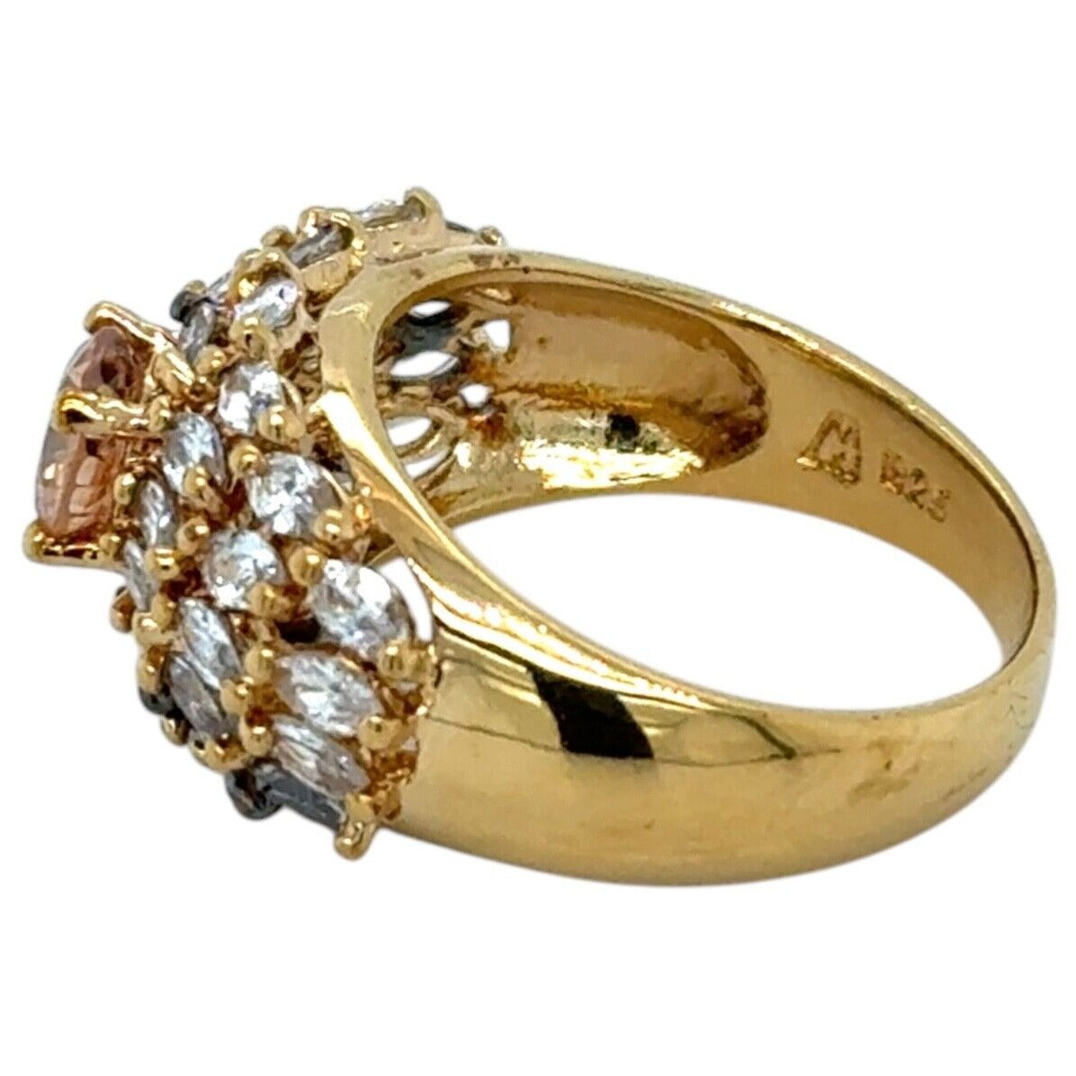 Yellow & White Cubic Zirconia Ring Gold Plated .925 Sterling Silver 6.2g Size 8