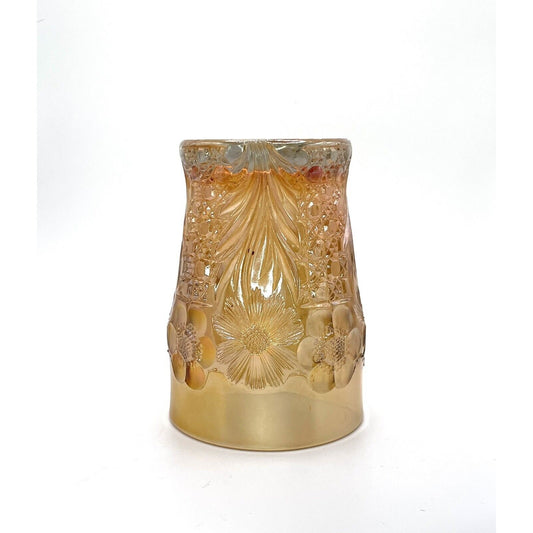 Vintage Carnival Glass Iridescent Tumbler Marigold Orange With Floral Embossed Design