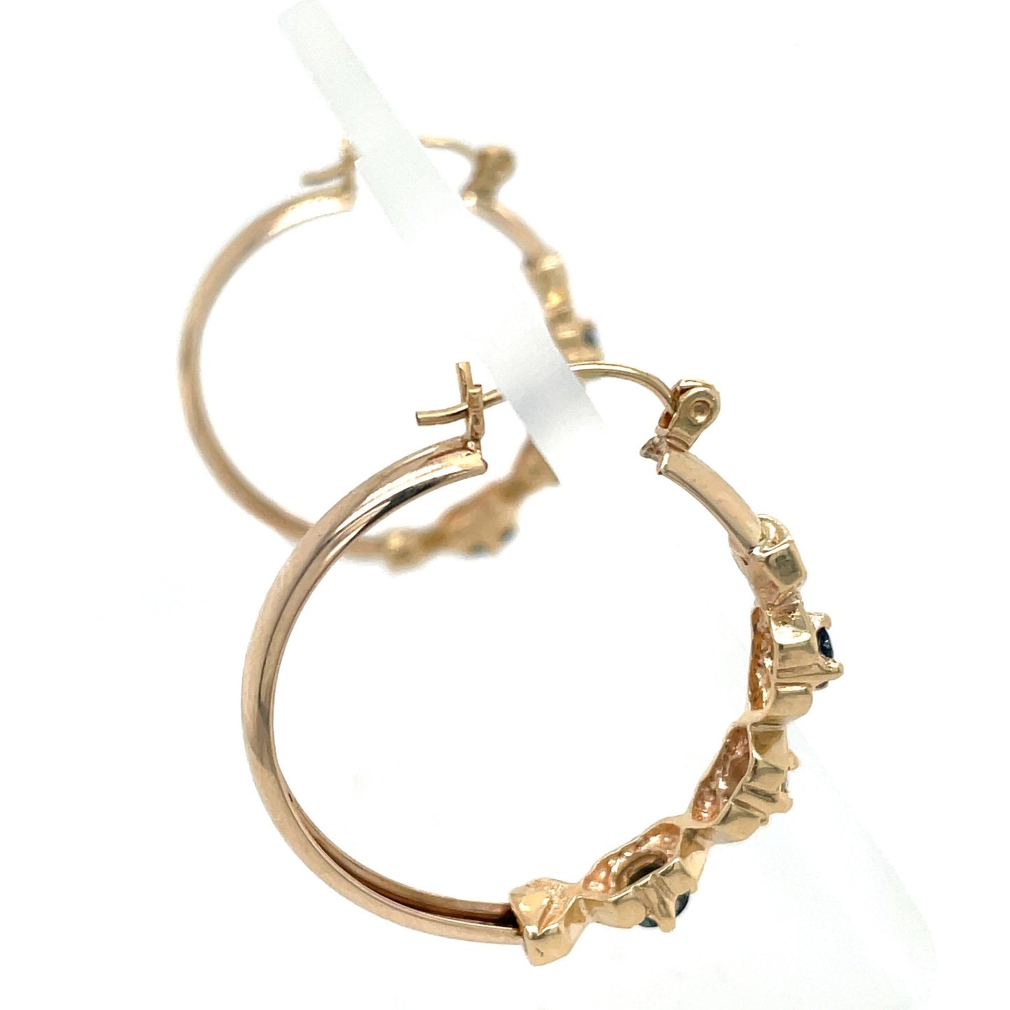 10k Yellow Gold Blue & White Sapphire Dangle Hoop Earrings 4.4g
