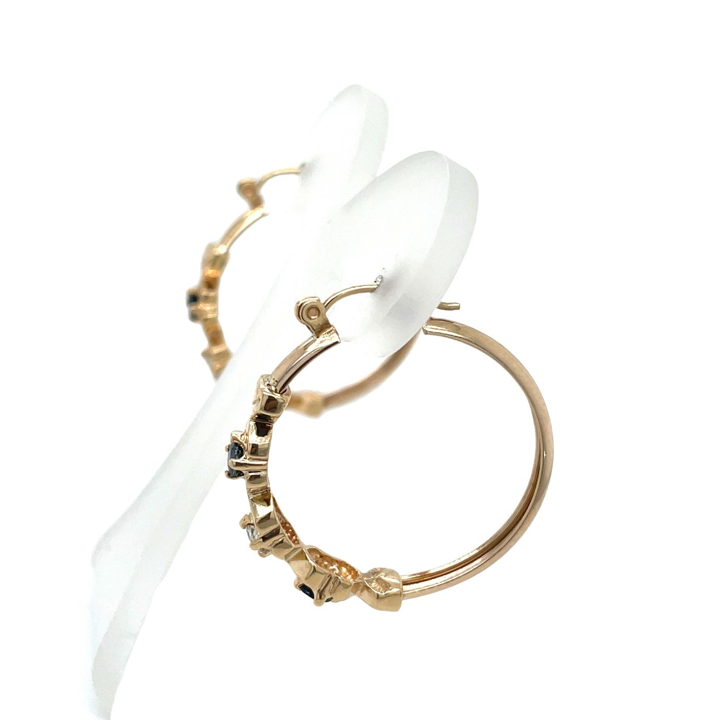 10k Yellow Gold Blue & White Sapphire Dangle Hoop Earrings 4.4g