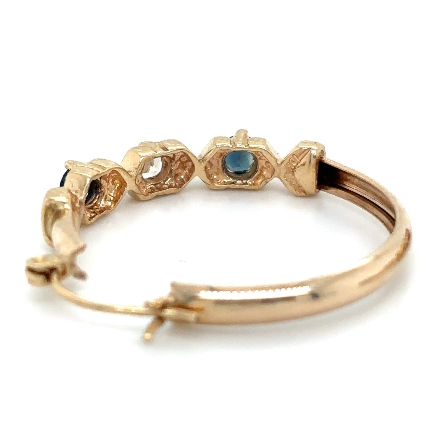 10k Yellow Gold Blue & White Sapphire Dangle Hoop Earrings 4.4g