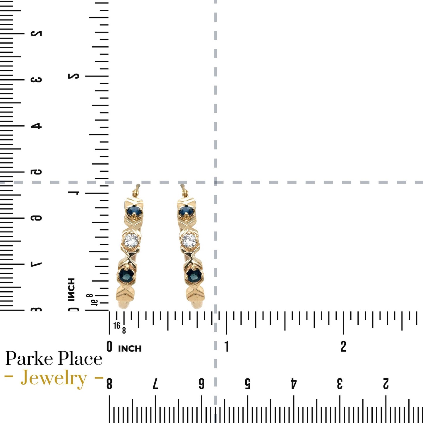 10k Yellow Gold Blue & White Sapphire Dangle Hoop Earrings 4.4g