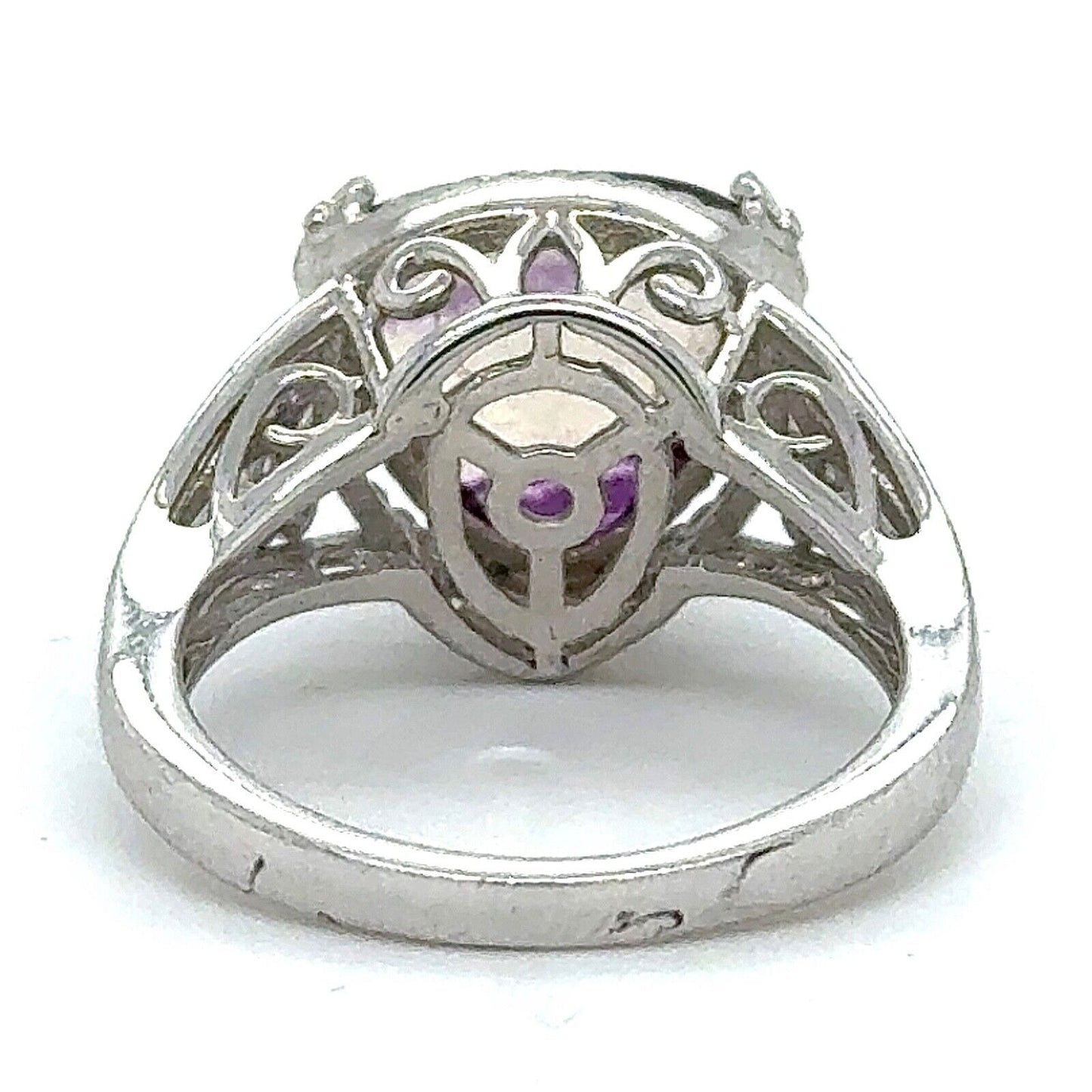 Clear and Purple Quartz Solitaire Sterling Silver Size 8 Ring 4.7g