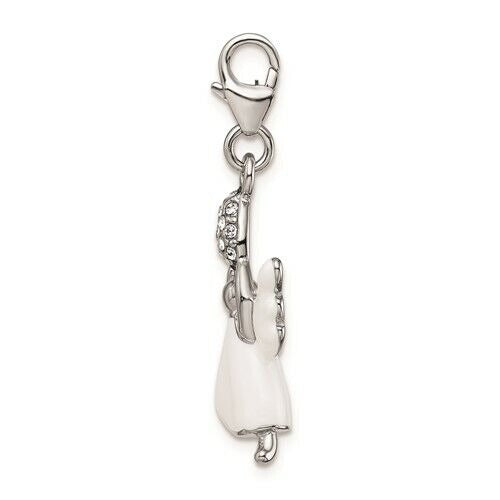 Amore La Vita Sterling Silver Rhodium-Plated White Enameled Crystal 3D Angel Charm With Fancy Lobster Clasp