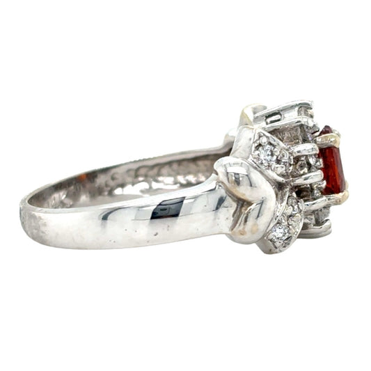 14k White Gold Spessarite Garnet & Diamond Ring 4.3g Size 6.5