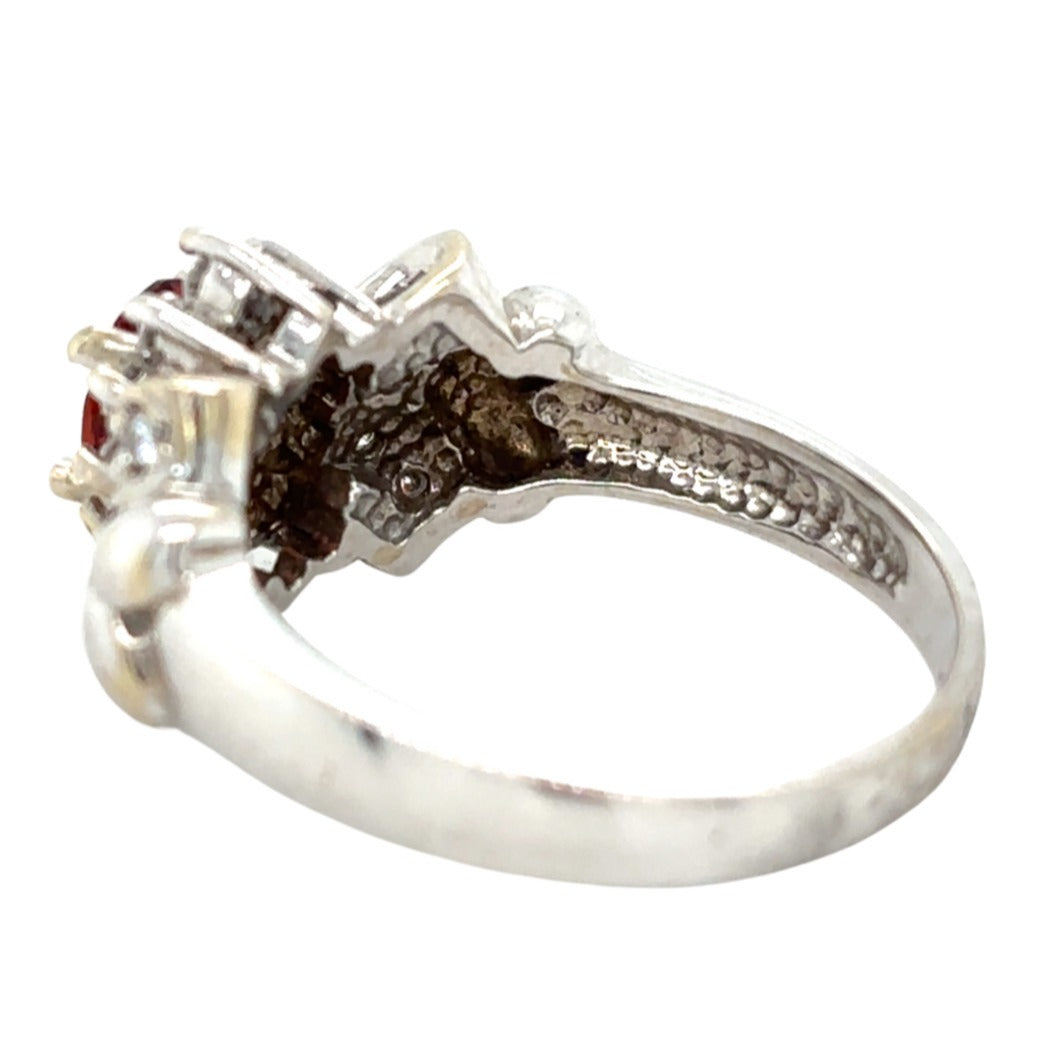 14k White Gold Spessarite Garnet & Diamond Ring 4.3g Size 6.5