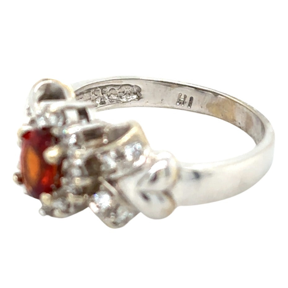 14k White Gold Spessarite Garnet & Diamond Ring 4.3g Size 6.5